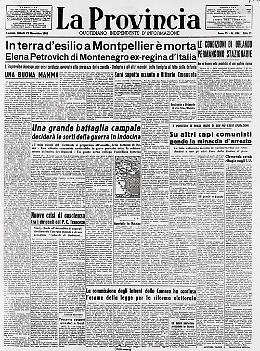 In terra d'esilio a Montpellier è morta
Elena Petrovich di Montenegro ex-regina d'Italia