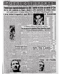 Fausto Coppi stupendo dominatore del 35' Giro d'Italia