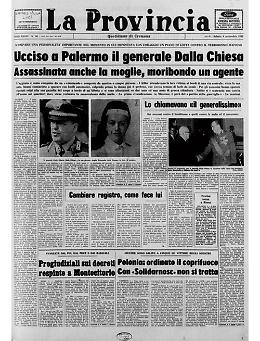 Assassinato  a Palermo a seguito di un agguato mafioso il generale Carlo Alberto Dalla Chiesa