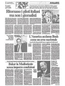Prima Guerra del Golfo. Ritornano i piloti Cocciolone e Bellini