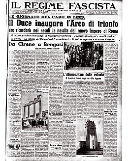 Il Duce inaugura l'Arco di Trionfo che ricorderà nei secoli la nascita del nuovo impero di Roma