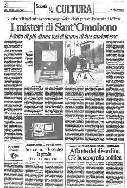 La chiesa di Sant'Omobono è oggetto di studio per una  tesi di laurea