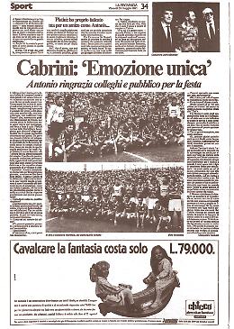 Antonio Cabrini dice addio al calcio giocato. Grande festa allo stadio Zini di Cremona
