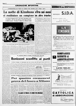 Cassius Clay si riprende dopo sette anni il titolo assoluto dei massimi mettendo al tappeto Foreman