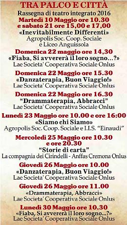 Tra Palco e Città, rassegna di teatro integrato
La scuola incontra la disabilità
 Teatro Monteverdi, dal 10 al 30 maggio