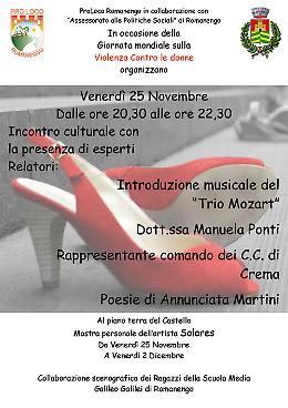 Romanengo - Serata culturale in occasione della
"Giornata Mondiale contro violenza sulle donne"