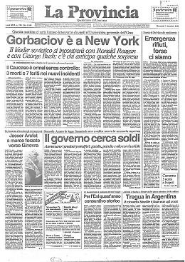 * Gorbaciov all'assemblea generale dell'Onu - Emergenza rifiuti in Italia - Arafat incontra gli ebrei americani a Stoccolma