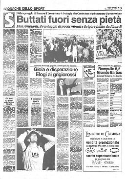 Cremonese «A» addio. 