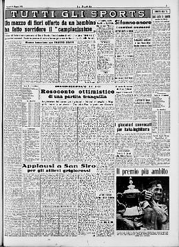 Fausto Coppi di passaggio a Cremona: 'intercettato' e intervistato 
e gli applausi a San Siro per gli allievi grigio-rossi