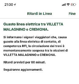 Ultim'ora. Guasto sulla linea elettrica tra Malagnino e Cremona