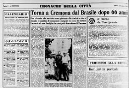 Torna a Cremona dal Brasile dopo 66 anni