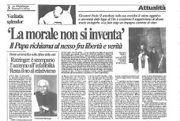 'La morale non si inventa'
Il Papa richiama al nesso fra libertà e verità