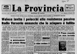Walesa invita i polacchi alla resistenza passiva
Radio Varsavia annuncia che lo sciopero è fallito