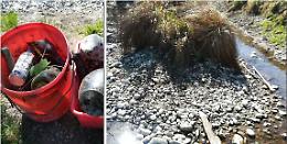 Discarica di bottiglie nel letto del fontanile Dal Pir