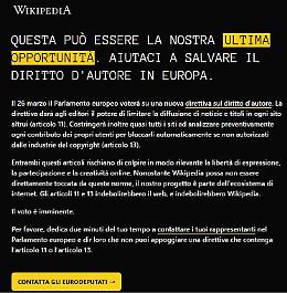 Copyright, oscurata la pagina di Wikipedia