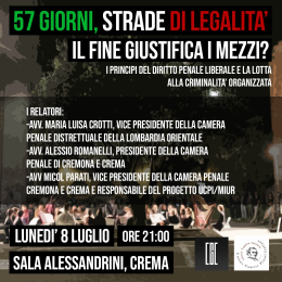 Strade Legalità, questa sera conferenza in Sala Alessandrini