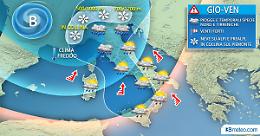 Ancora maltempo: vento, pioggia e neve a quote basse