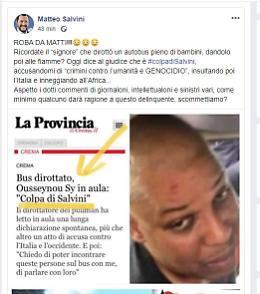 Bus dirottato, Salvini replica a Sy: «Roba da matti»