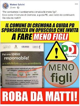 «Difendi il clima, fai meno figli»,
Salvini: «Roba da matti!»