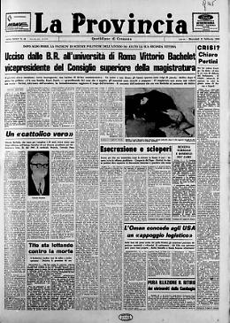 Ucciso dalle B.R. all'università di Roma Vittorio Bachelet vicepresidente del CSM