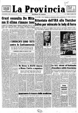 Attentato dell'IRA alla Thatcher
Salva per miracolo la lady di ferro
