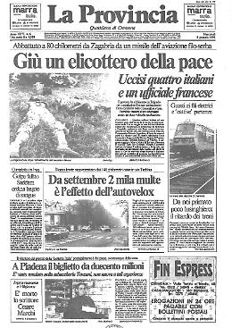 Guerra in Croazia. Giù un elicottero della pace