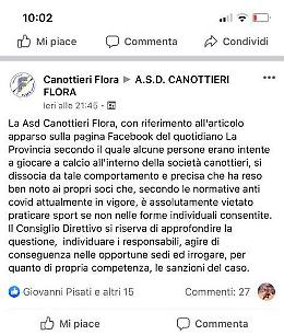 Allenamento sul campo di calcio, dura presa di posizione del Flora