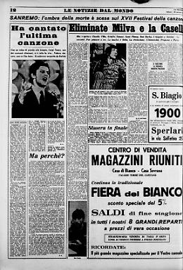 L'ombra della morte è scesa sul XVII Festival di Sanremo