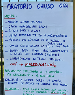 Oratorio chiuso per maleducazione