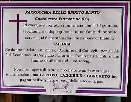 Il prete annuncia: «È morta la caldaia»