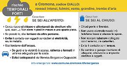 Cremona, diramata allerta gialla per rischio di temporali di forte intensità