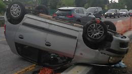 Auto ribaltata a Ripalta e fuori strada a Capralba, 37enne ferito