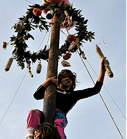La tradizionale scalata all'albero della cuccagna