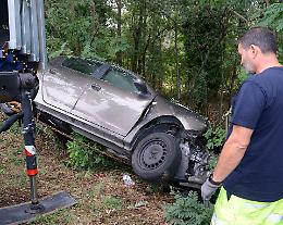 Finisce con l'auto nella scarpata in via Milano e si ribalta: ventenne miracolato