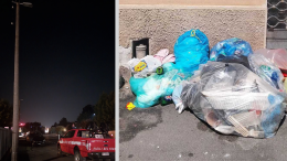 Via Milano: rifiuti in strada e lampioni ko