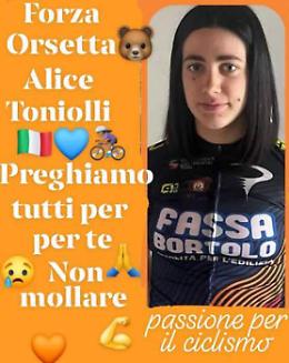 Ciclismo: Alice Toniolli è fuori pericolo