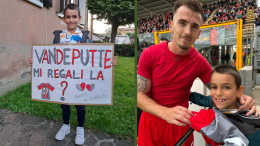 Un cartellone per Vandeputte, al piccolo tifoso la maglia in regalo