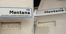 Cartello corretto con il nastro, via Mentana torna... al Risorgimento