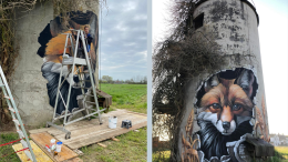 La volpe sbuca dal silos: il murales che sorprende la campagna