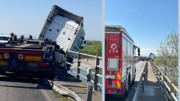 Incidente sul ponte Verdi, mezzo pesante in bilico sul fiume