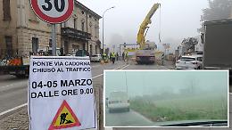 Ponte di via Cadorna chiuso per lavori, lunghe code e disagi