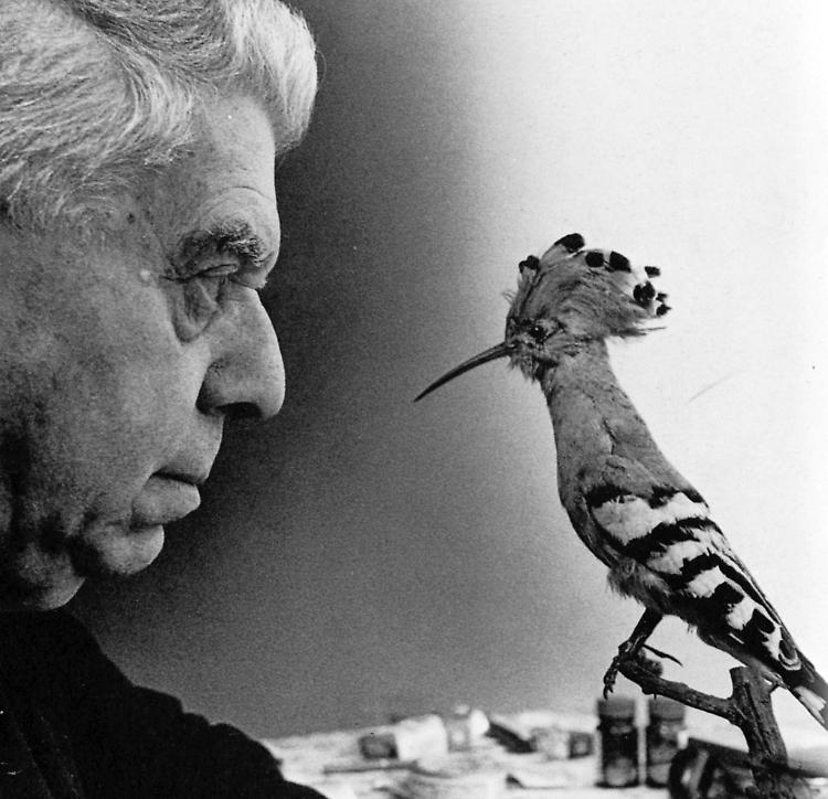 Montale e l'upupa in una celebre fotografia di Ugo Mulas