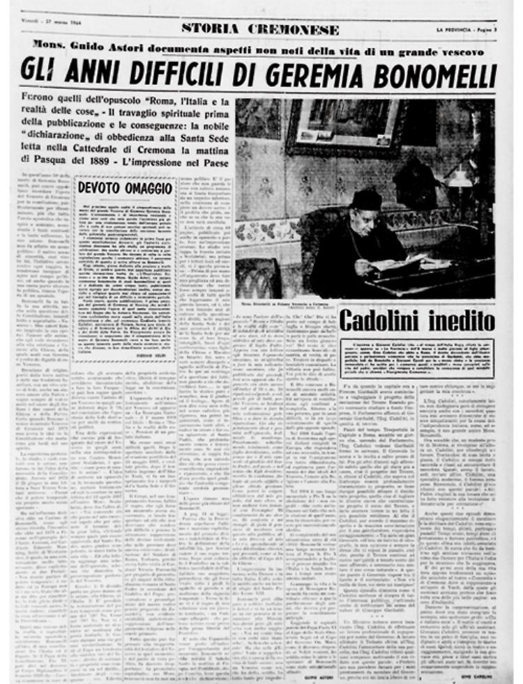 Aspetti inediti della vita di Mons. Bonomelli e di Cadolini