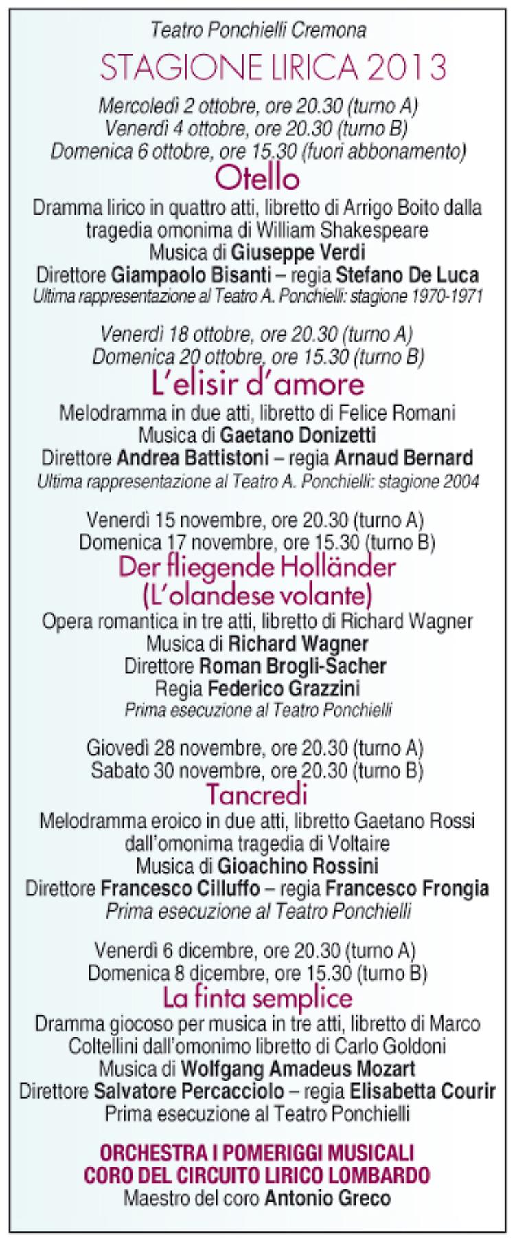 La stagione lirica 2013 del Teatro Ponchielli