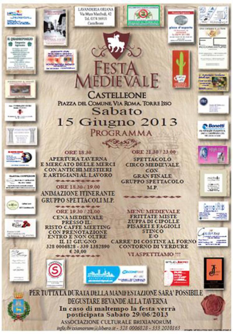 Sabato 15 ''Festa Medievale'' a Castelleone