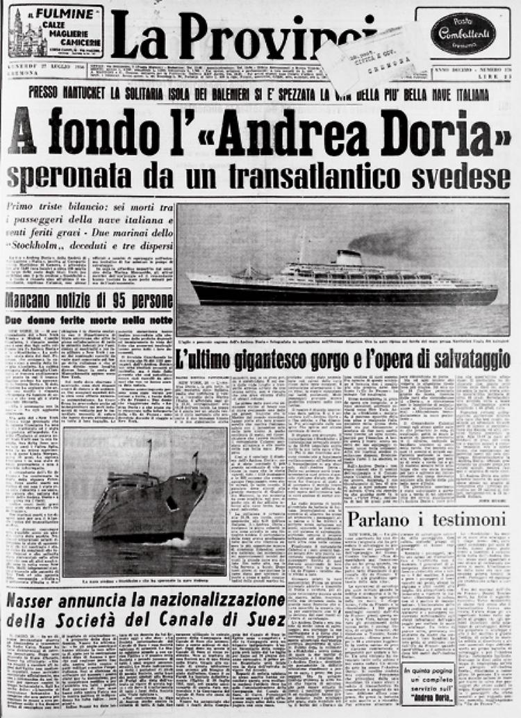 A fondo l'''Andrea Doria'', speronata da un transatlantico svedese