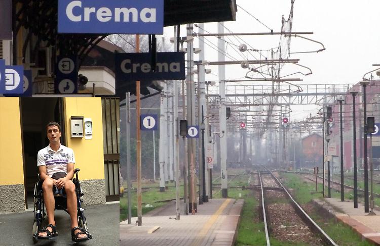 La stazione di Crema e nel riquadro il protagonista della vicenda