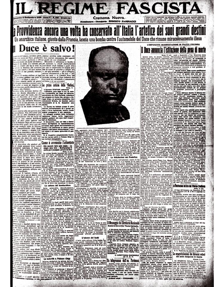 Fallito tentativo di assassinio a Benito Mussolini