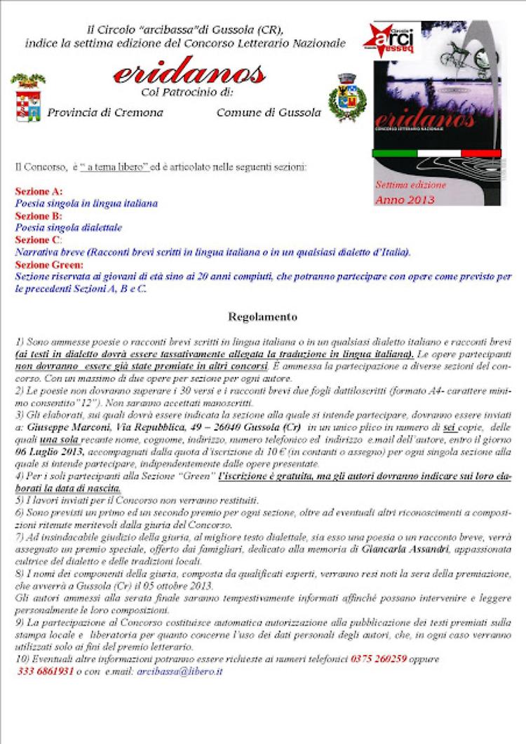 Concorso letterario nazionale Eridanos: i vincitori