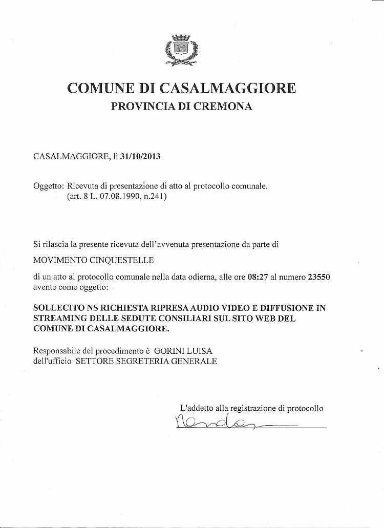 M5S torna a chiedere la diffusione via streaming del consiglio comunale